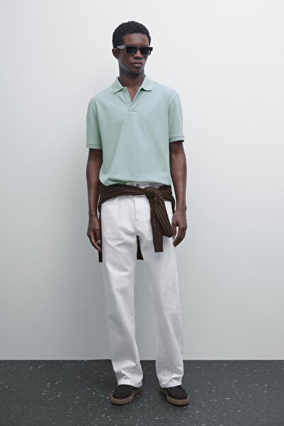 Massimo Dutti Mikro dokulu ve pamuklu polo yaka t-shirt