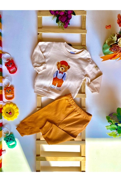 KapsülBebek طقم أطفال موسمي مطبوع عليه دمية دب كبيرة من القطن بنسبة 100% للجن...