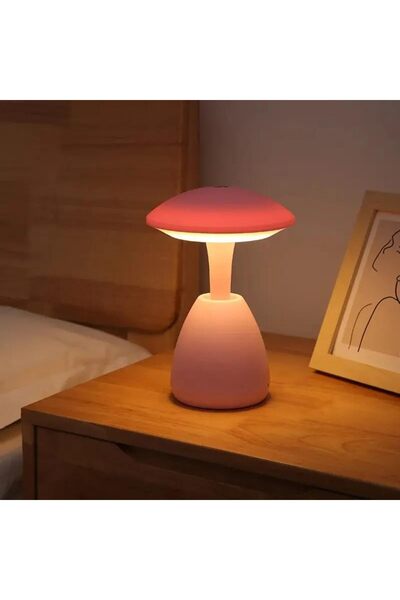 Tradeo Mushroom LED Table Lamp, Touch Dimmable USB Rechargeable Night Light for Bedroom & Living Room