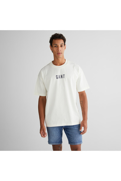 Gant Erkek Krem Relaxed Fit Bisiklet Yaka Logolu T-Shirt