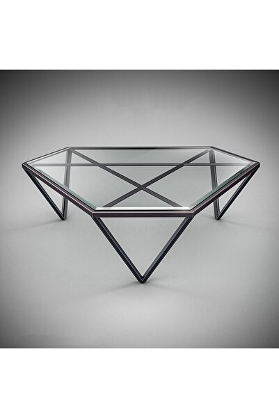 Hitit Dekorasyon Tri Siyah Metal Cam Orta Kahve Sehpası