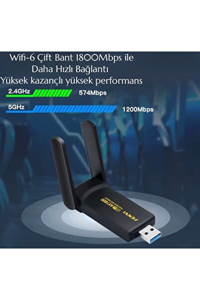 fenvi Wifi-6 Yüksek Hızlı 1800Mbps Usb 3.0 Yüksek Çekim Gücü Ce Sertifikalı Çift Bant 5Ghz/2.4Ghz-AX1800