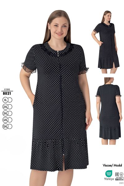 ROMEO LİFE Women's Plus Size Viscose Modal Fabric Patterned Zipper Dress 8021