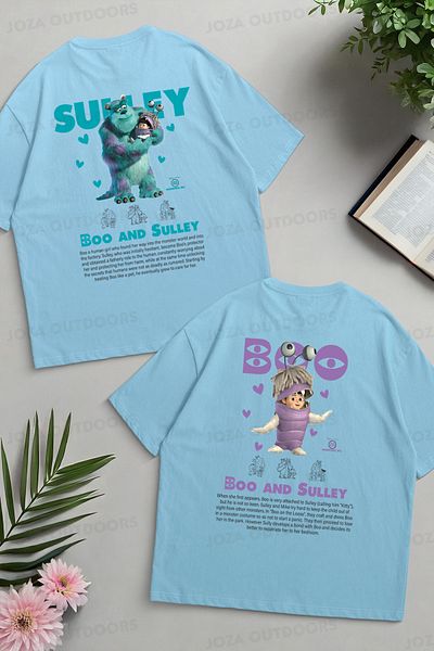 Joza Outdoors Cute Monsters Boo Sulley Back Back Printed Dear Couple Combination Oversize Colorful Tshirt 2 Piece Set