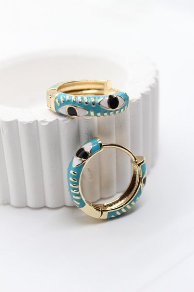 stainles steel Colorful Blue Eye Enamel Steel Hoop Earrings