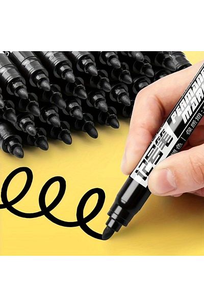 Choice 10 قطع من أقلام التحديد الدائمة المقاومة للماء، حبر أسود كبير السعة، أساس زيتي، مثالية للمكتب والمدرسة