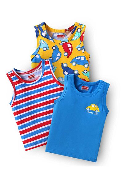 Babyhug Single Jersey Knit Sleeveless Antibacterial Vests Pack Of 3-Yellow Blue & Red