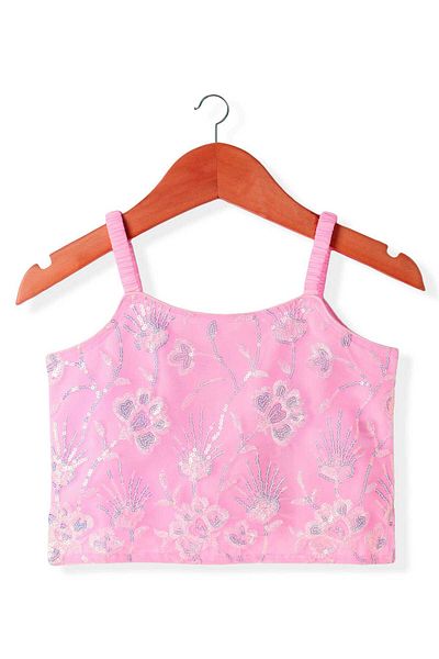 Babyhug Woven Sleeveless Floral Sequenced Embroidered Choli Lehenga Set With Dupatta - Pink