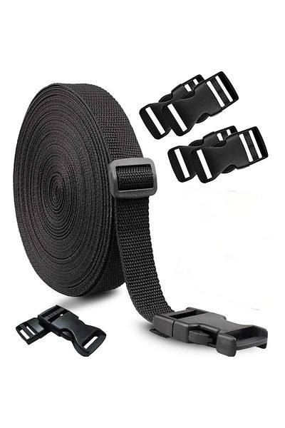 Choice Wide 2.5cm 4 M Nylon Webbing Strap Band with 10 pcs of Flat Side Release Buckles and Tri-Glide Slide