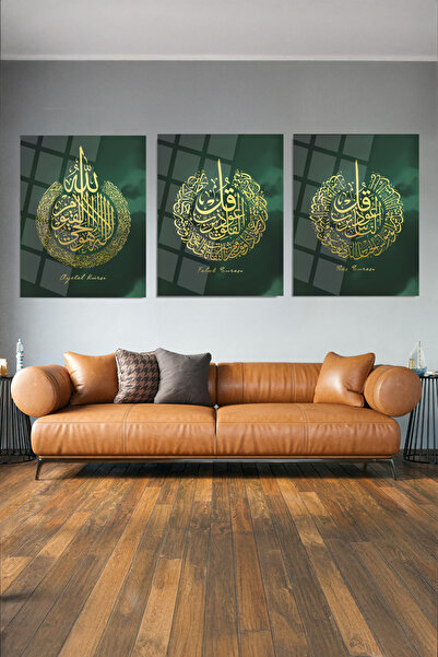 glassartdesign Ayetel Kursi, Felak Nas Suresi Set de 3 picturi pe sticlă - Pi...