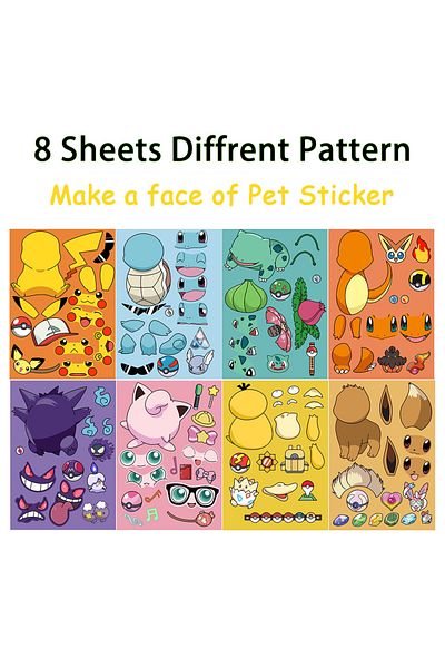 Miniso 8pcs 8/16pcs Pokemon Toy Puzzle Stickers Cartoon Q Version Make a Face Stickers Handicrafts Waterpro