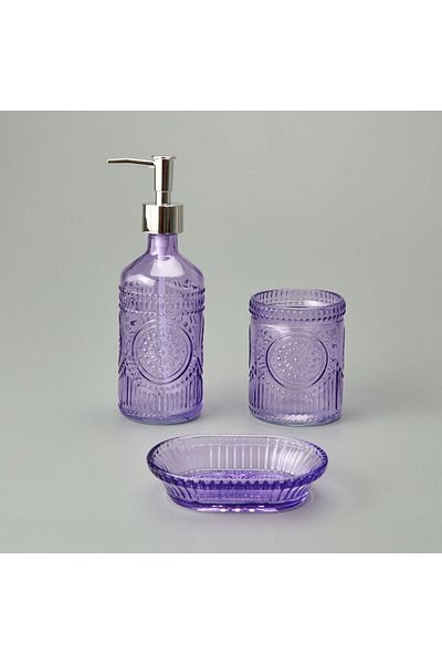ASPARTAM Set dozator de săpun lichid pentru baie din sticlă din 3 piese - violet