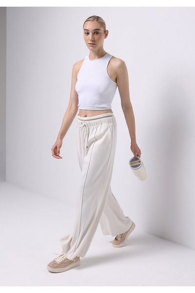 Colin's Regular Fit High Waist Wide Leg Waist Lace Detailed Women's Ecru Trousers