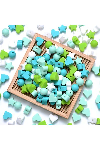 Choice Green 50Pcs Mix Style Silicone Beads Baby Heart Star Shape Nuring Teething Beads Sets DIY Baby Pacif