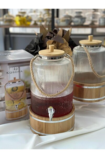 MD MİMOZA DEKOR Kosova Fıçı Model Şerbet Limonata Cam Sebil 6 Lt (2'Lİ BARDAK...