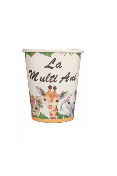 SDX Market Set of 8 cardboard party cups, Giraffe type, 8.5 cm, 175 ml