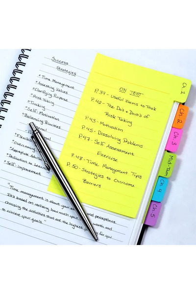 Choice 1pc Index Divider Sticky Notes, Tabbed Self-Stick Lined Note Pad, 60 Ruled Notes, Assorted Neon C...