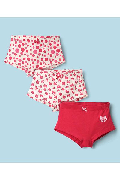Pine kids Pine Kids Cotton Elastane Knit Hipster Panties With Polka Dots & Bow Print Pack Of 3 - Pink & White