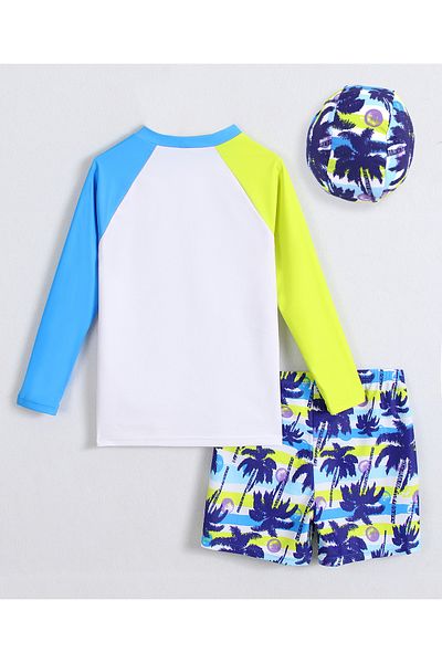 SAPS All Over Printed Swim Shorts with Full Sleeves Swim T-Shirt and Swim Cap - Multicolor