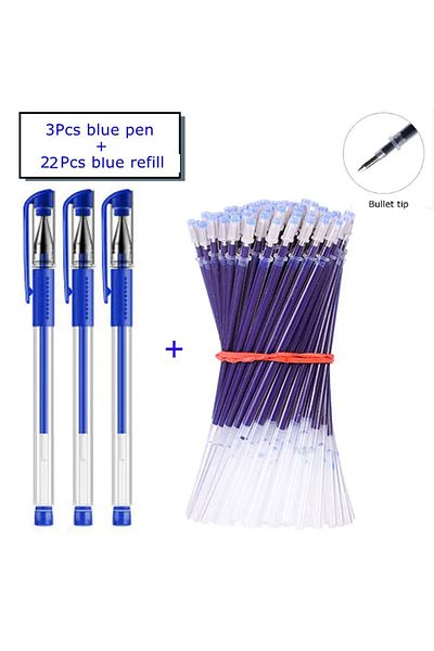 Choice 25Pcs Blue set C 7/35 PCS Gel Pen Set School Supplies Black Blue Red Ink Color Ballpoint Pen Kawaii