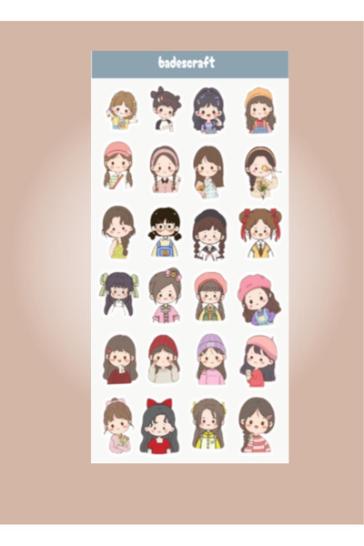 badescraft Küçük Kızlar Sticker- Kawaii Girls Sticker-Etiket- Ajanda Defter B...