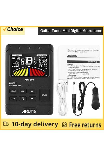 Choice black AROMA AMT-600 Tuner & Metronome & Tone Generator 3-in-1 Rechargeable 2.5-inch Color LCD Guitar