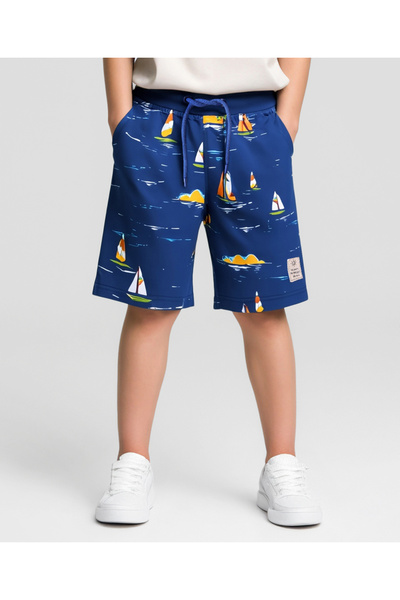 Pine kids Pine Kids Looper Knit Shorts with Nautical Theme Print - Blue