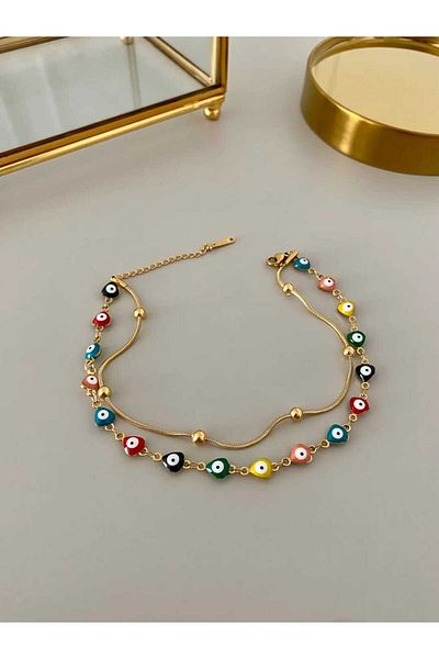 stainles steel Double Evil Eye Eye Color Tarnish-Free Steel Anklet