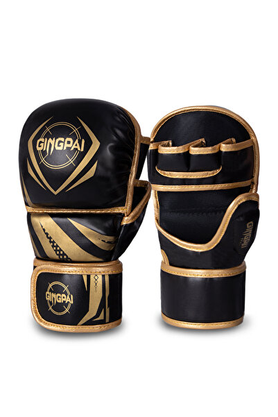 Choice قفازات ملاكمة احترافية سوداء ذهبية اللون بنصف أصابع من فنون القتال الم...