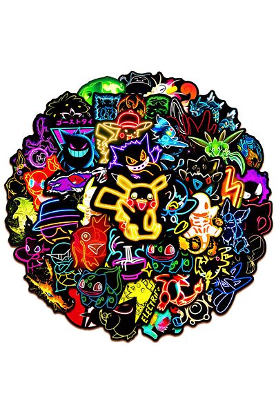 Miniso 10PCS 10/30/50pcs Cool Anime Neon Pokemon Stickers Pikachu Cartoon Decals for Kids Toy Waterproof DI