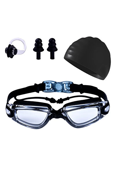 Choice نظارات سباحة سوداء للبالغين، نظارات سباحة عالية الدقة، سدادات أذن من ا...