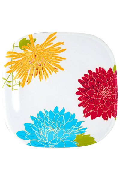 OEM Farfurie Gemma, patrata, 21.5 cm, cu crizanteme, multicolor