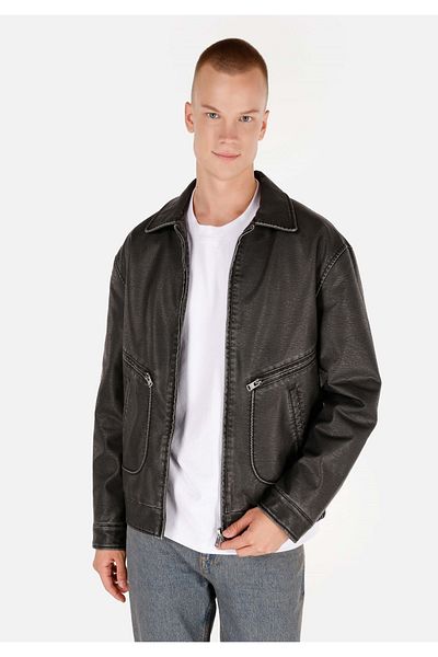 Colin's Palton negru pentru bărbați Regular Fit Pu