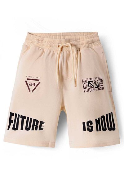 Pine kids Pine Kids Looper Knit Knee Length Shorts with Text Print - Beige