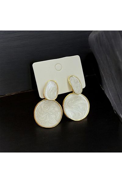 Candy Nuveria White Enamel Dangle Round Earrings