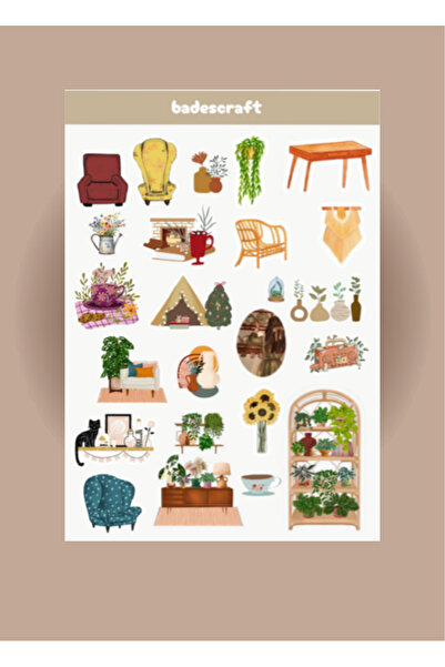badescraft Ev Temalı Sticker- Home Vibe Sticker-Etiket- Ajanda Defter Bullet ...
