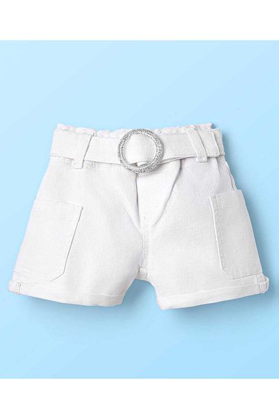 Babyhug Mid Thigh Denim Washed Shorts With Stretch - White