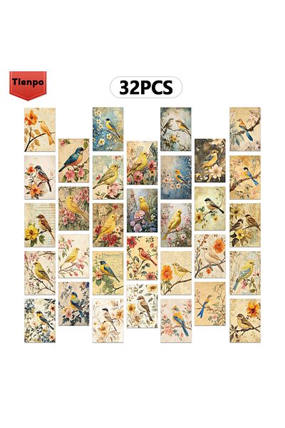 Choice Mixed Color 32pcs, vintage flower and bird postcards, wall stickers, mailing cards, greeting cards,