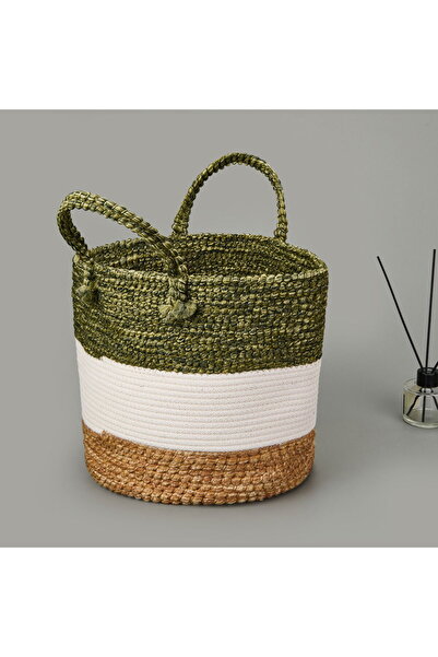 Simple Living Green Culture Декоративний кошик - Крем / Зелений - 27x28 см