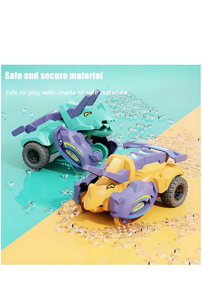 COOYA 4-Piece Triangle Dinosaur Toy, Crash Transformer Car, Wrestling Resistant Rotatable Racing Car