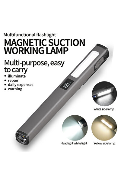 Choice مصباح قلم قابل لإعادة الشحن ببطارية ليثيوم بوليمر رمادي أبيض مصباح يدوي ليد قلم مصباح يدوي جيب