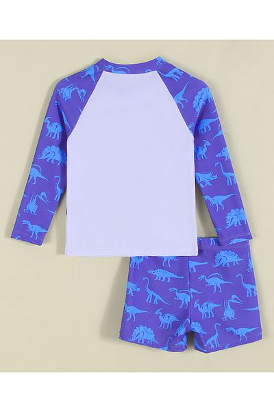 SAPS Dinosaur Printed Swim T-Shirt and Shorts Set - Blue
