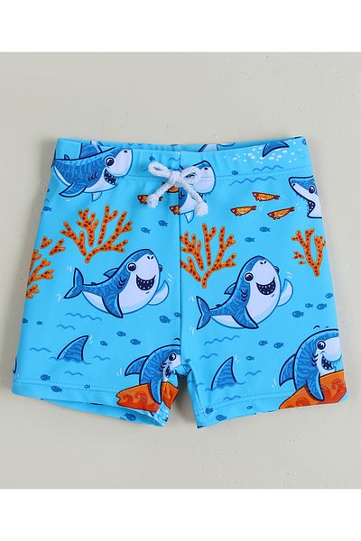 SAPS Sharks Printed Elastic Waist Swimming Trunks - Blue
