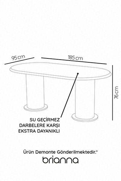 Brianna CTP BOHEM MASA Milano Oval Yemek Masası - MDF, Su Geçirmez ve Darbeye Dayanıklı - Siyah Mermer Renk