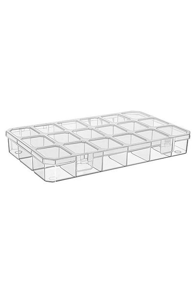 flores Screw organizer box, 18 compartments, ASR-5075, transparent, 295 x 185 x 40 mm