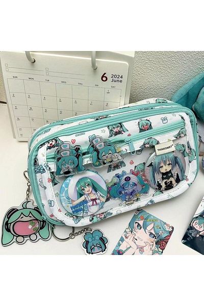 Miniso 1pcs Hatsune Miku Pencil Case Stationery Bag Student Large Capacity Multi-Layer Stationery Pouch Coi