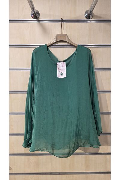 Park Moda Italian Silk Blouse Plain Pattern Flywheel Sleeve Detail