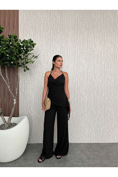 ESRAHELVACI Asymmetrical Tie-Up Blouse Set