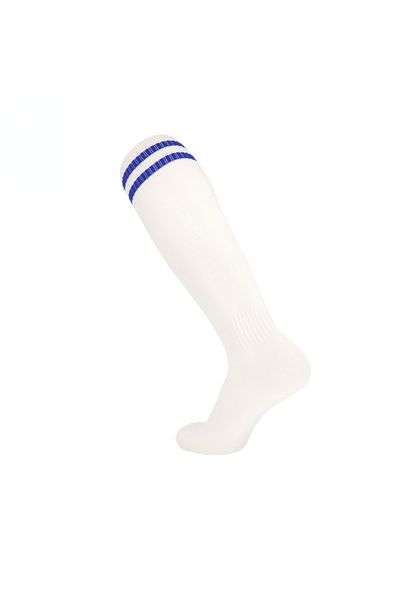 Choice جوارب رياضية لكرة القدم للأطفال باللون الأبيض والأزرق، زوج واحد، جوارب طويلة من القطن والسباندكس، بطول الركبة، جوارب ضيقة لكرة القدم