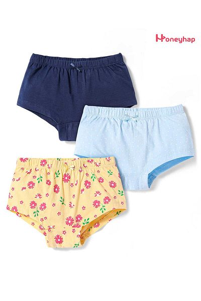 Honeyhap Premium Cotton Knit Hipster Panties Floral Pack Of 3-Golden Haze Navy Peony & Spun Sugar